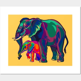 Mama Elephant and Baby Posters and Art